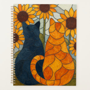 Chats en vitrail et conception d'art de tournesols