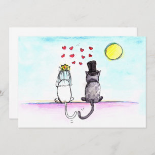Chats épousant le faire-part de mariage de jeunes