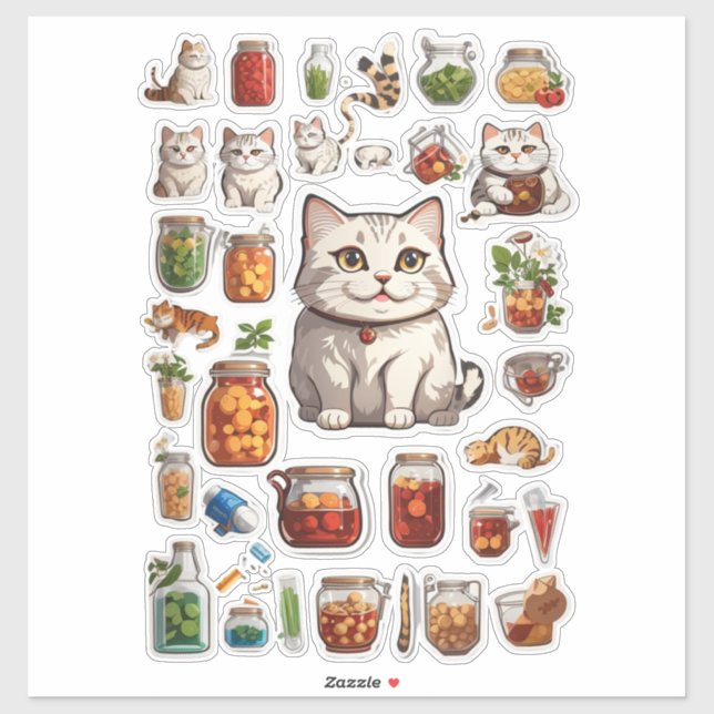 Chats et aliments Mega Sticker Bundle (Feuille)