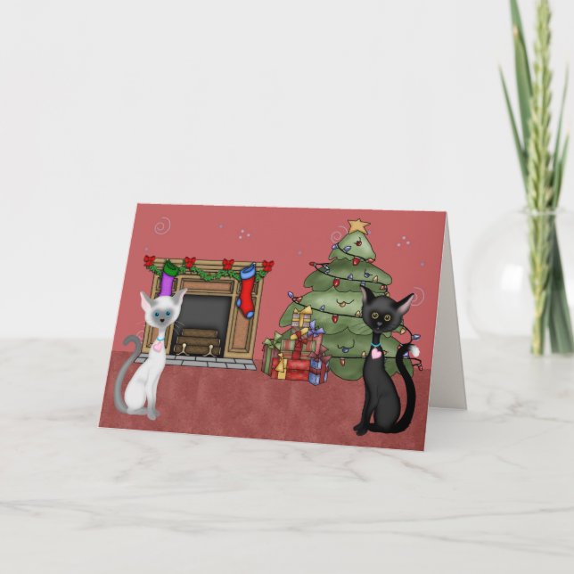 Chats et carte de voeux mignons de vacances (Devant)