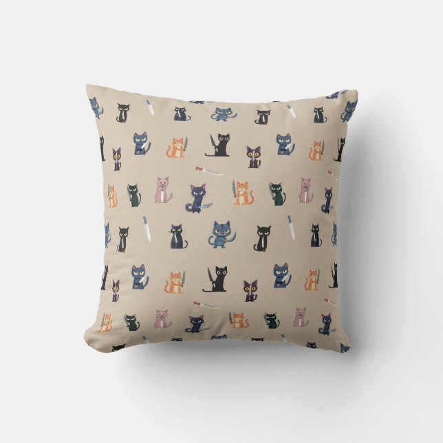 Chats et couteaux Lance Oreiller (Recto)