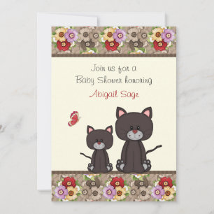 Chats et fleurs Baby shower Invitation pour filles