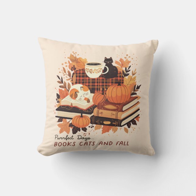 Chats et livres d'automne confortables oreiller à  (Recto)