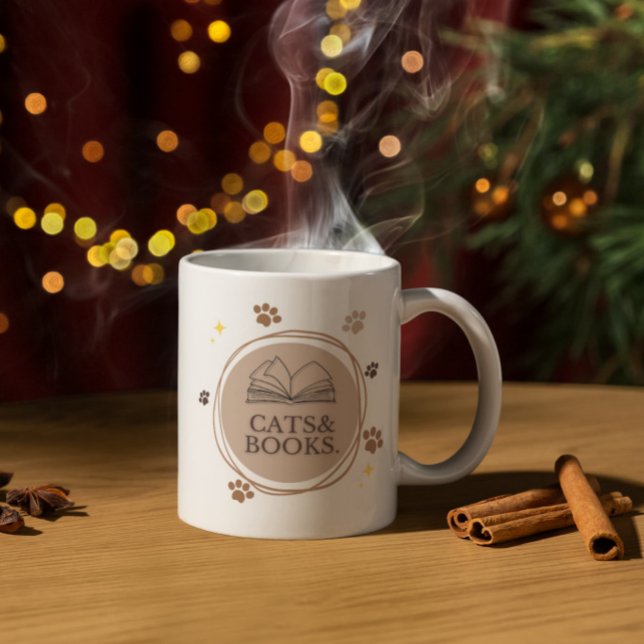 Chats et livres design minimaliste Mug (Créateur téléchargé)