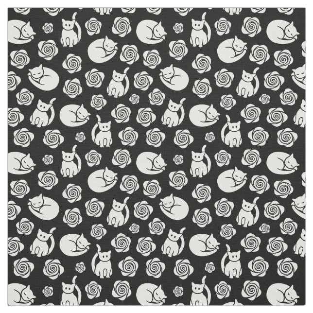 Chats et Roses en tissu noir et blanc (Échantillon)