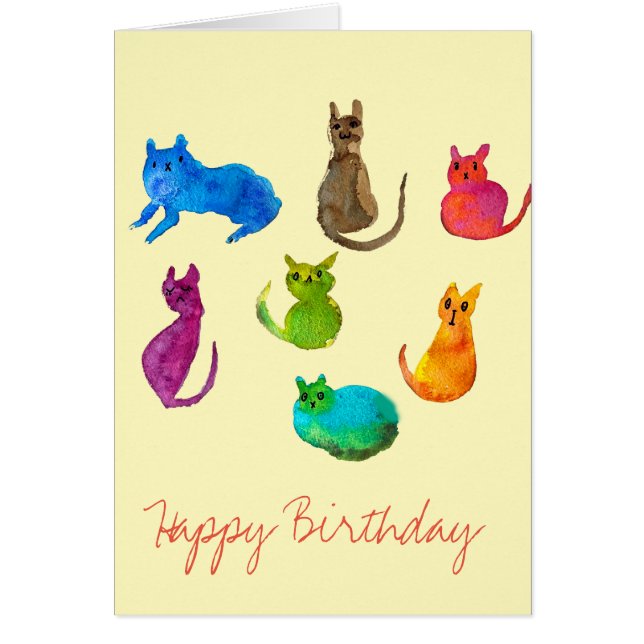 Chats fous colorés en aquarelle (Devant)