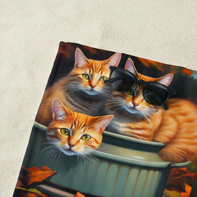Chats Gingembre Plantes, Serviette de plage (En situation)