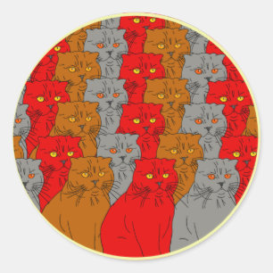 Chats Groupe coloré Stikers Classic Round Sticker