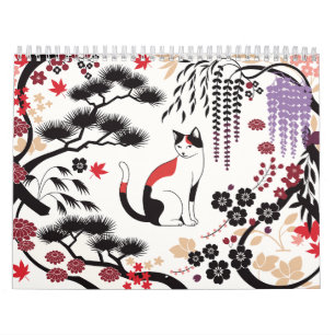Chats Hanafuda - Calendrier mural de 12 mois du Ja