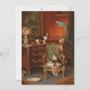 Chats jouant avec un perroquet   Jules Le Roy