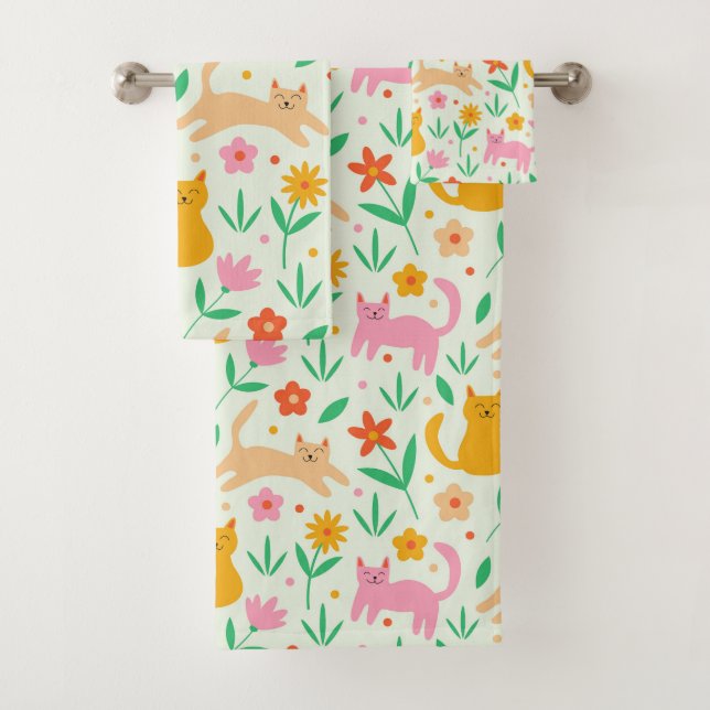 Chats Joyeux Retro avec Orange Rouge et fleurs de  (En situation)