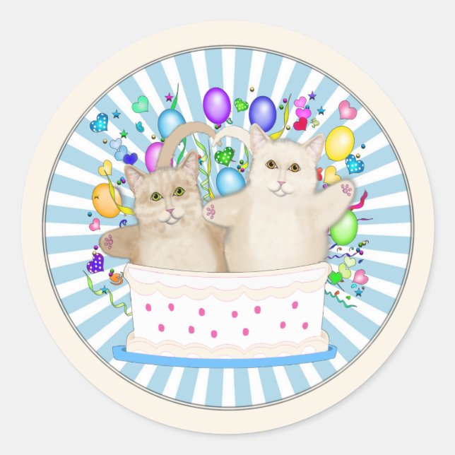 Chats Joyeux Sticker Classic Round Anniversaire (Devant)