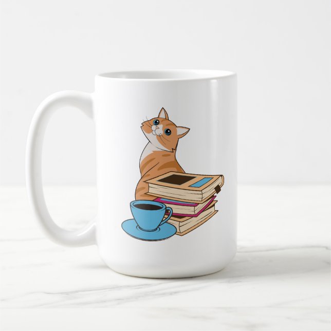 Chats, Livres et Mug de Café Mignon (Gauche)