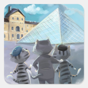 Chats Louvre Paris - Autocollants carrés