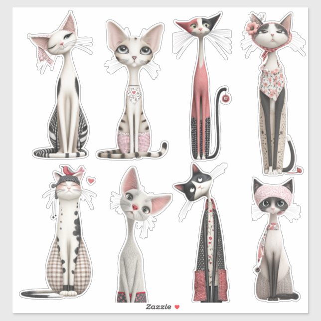 Chats maigres fantaisistes autocollants vinyle (Feuille)