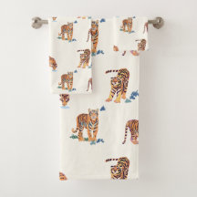 Chats Meow Tigers sur serviettes de bain d'ivoire