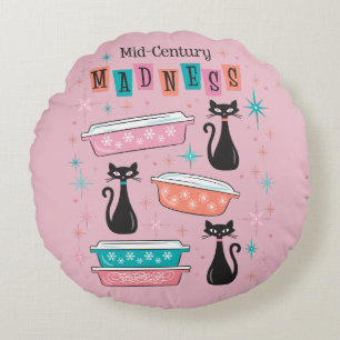 Chats Mi-Siècle folie Coussin Pyrex rose