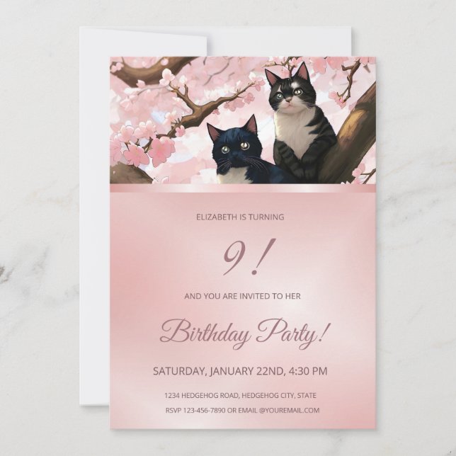 Chats mignons | Cherry Blossom Girls Invitation (Devant)