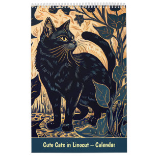 Chats mignons en linogravure – Calendrier