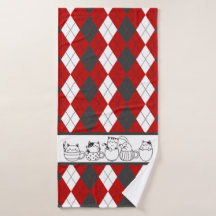 Chats mignons En Tasses -Jacquard rouge, blanc et
