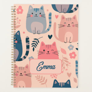 Chats mignons et motif floral Monogramme personnal