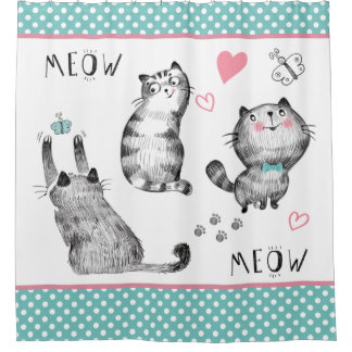 Chats mignons, Papillons Douche Rideau
