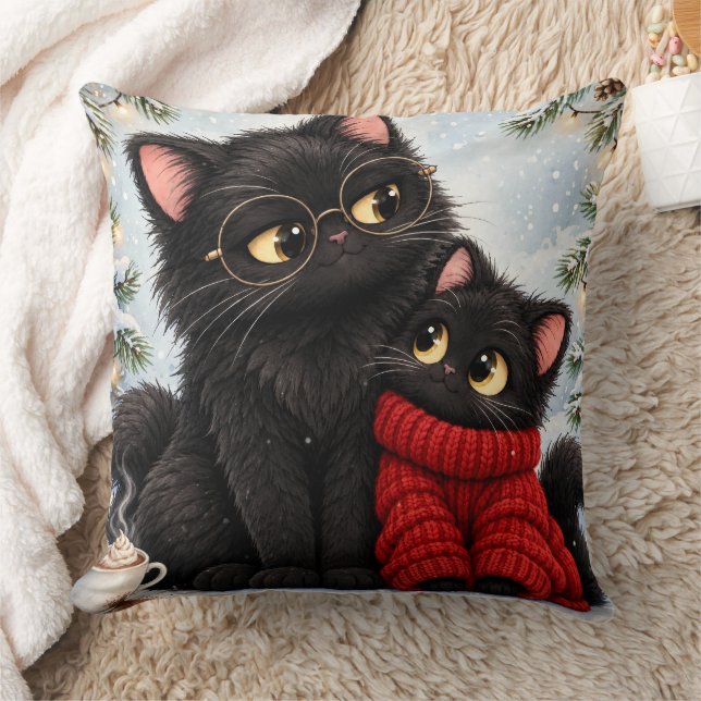 Chats noirs confortables avec Coussin de jeté à l' (Couverture)
