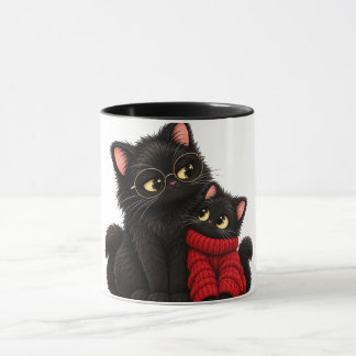 Chats noirs dans un mug Sweat Rouge - Maman et fil