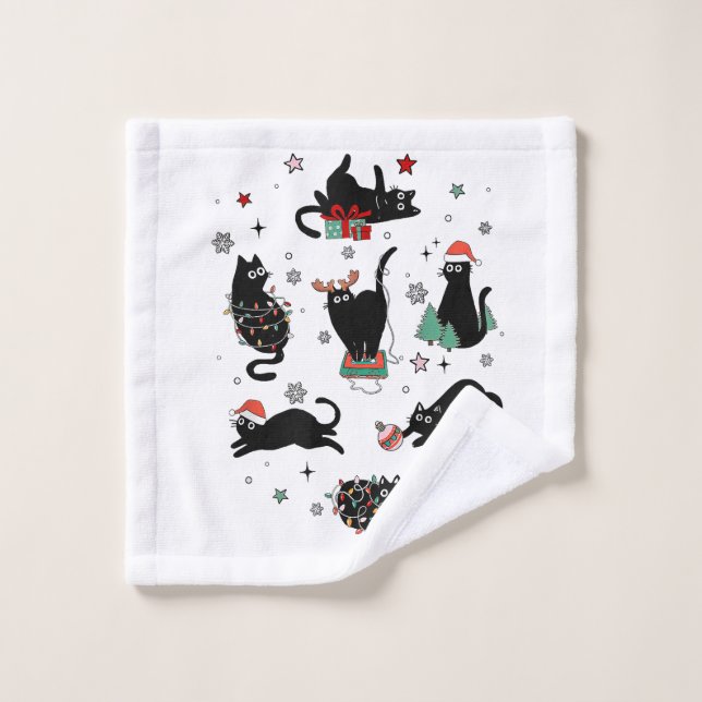 Chats noirs de Noël (Gant de toilette)