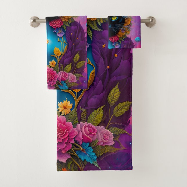 Chats noirs entourés de fleurs (En situation)