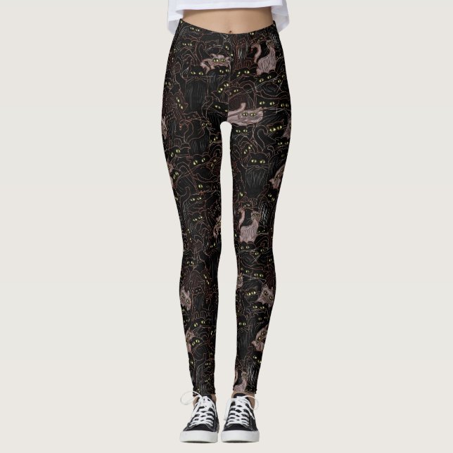 Chats noirs Jaunes Yellow Eyes Leggings (Devant)