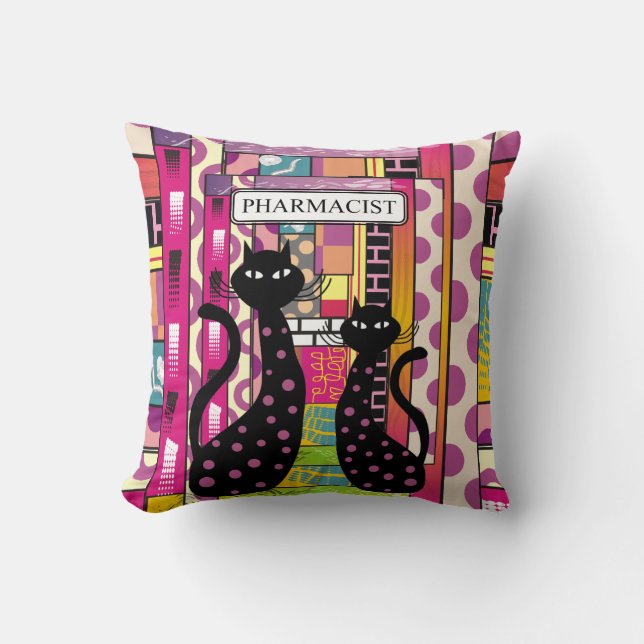 Chats noirs lunatiques de coussin de pharmacien (Recto)