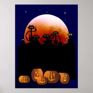 Chats noirs, Lune, Poster Citrouille