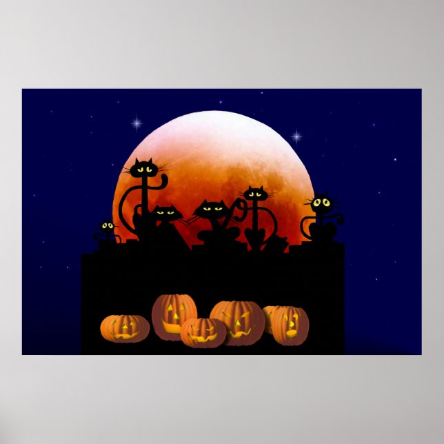 Chats noirs, Lune, Poster Citrouille (Devant)