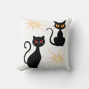 Chats noirs rétros avec coussin étoilé/