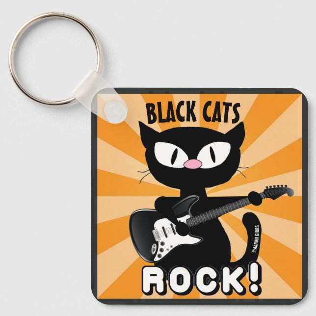 Chats noirs rock ! Porte-clés personnalisé (Recto)