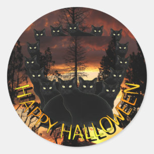 Chats noirs sur des autocollants de Halloween de