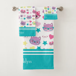 Chats Pastel cool Avec Verres Motif, Turquoise