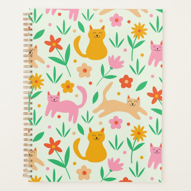 Chats rétro heureux avec des fleurs orange rouge e (Devant)