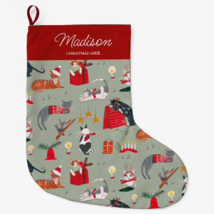 Chats rétro Noël Vacances Chaussette