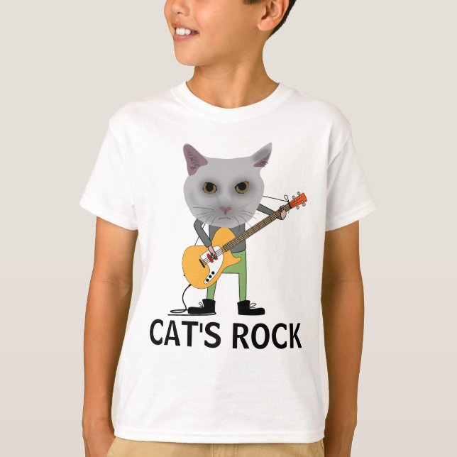 CHATS ROCK, CHAT JOUER GUITAR GARÇONS T-Shirts (Devant)