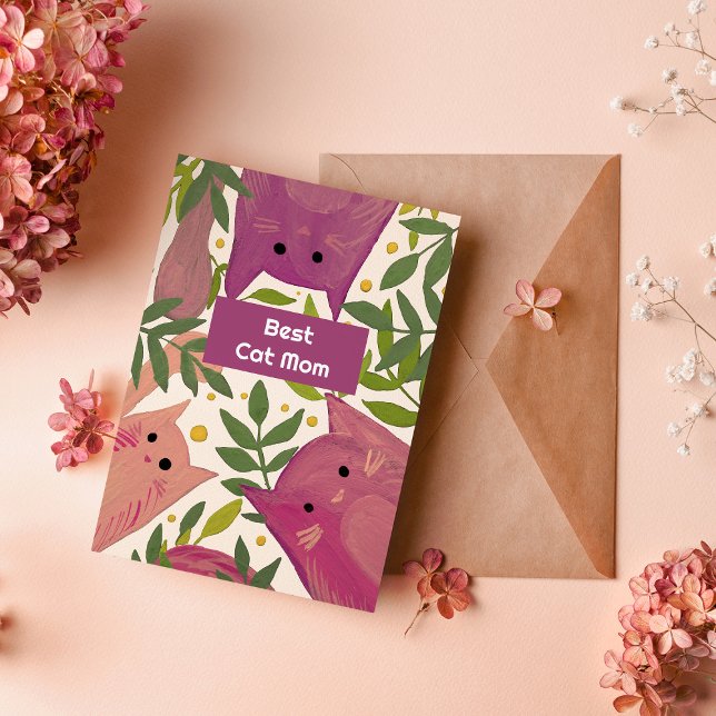 Chats roses et branches Meilleure maman chat Carte (Créateur téléchargé)