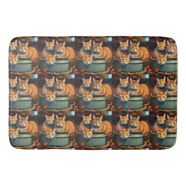 Chats Roux Plantes en Pot, Tapis de Bain en Mousse (Devant)