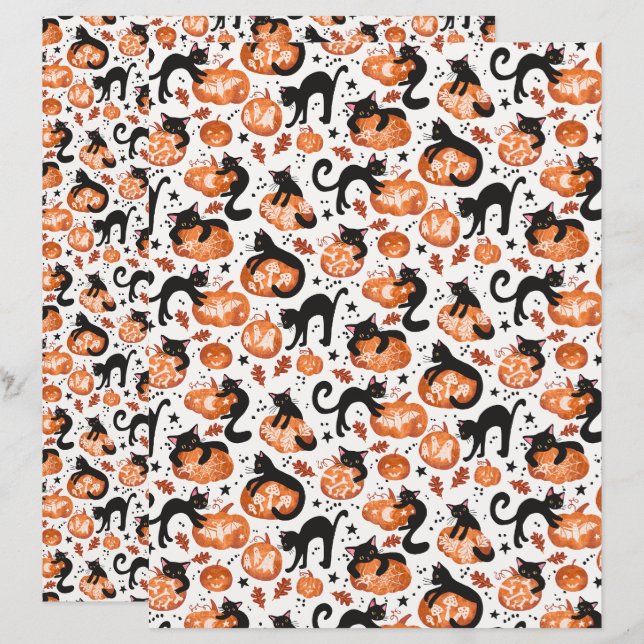 Chats sculptant Halloween Citrouilles papier de ch (Devant / Derrière)