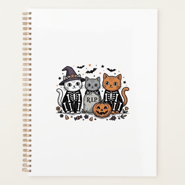 Chats squelette mignons Halloween Gravure vintage  (Devant)