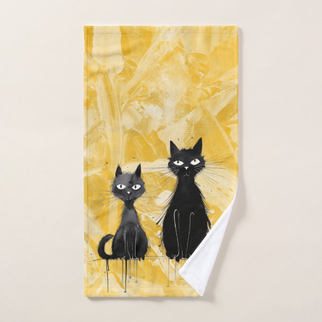 Chats sur Jaune (Serviette à main)