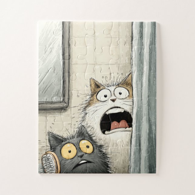Chats surprise de douche - Puzzle amusant (Vertical)