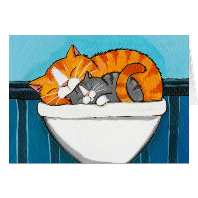 Chats tigrés dans l'évier - carte vierge d'art de (Devant horizontal)