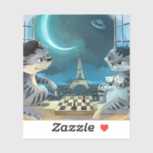 Chats Tour Eiffel - Autocollant vinyle de nuit