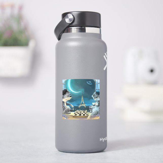 Chats Tour Eiffel - Autocollant vinyle de nuit (HydroFlask)